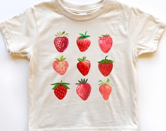 Strawberry Girls Shirt, Cute Girls Summer Shirt, Strawberry Gift for Girls in Youth and Toddler Sizes Kids Cottagecore Fruit Lovers Shirt