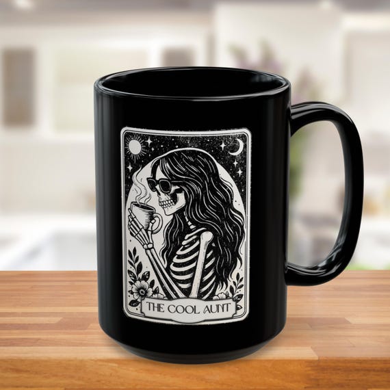 The Cool Aunt Tarot Card Mug New Auntie Gift Halloween Christmas Gift for Aunts Witchy Sister Spooky Skeleton Mystic Aunty Funny Mug for Tia