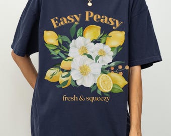 Lemon Floral T-Shirt: Retro Citrus Graphic, Comfort Colors Cotton Shirt with Cropped Top Available