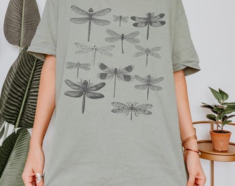 Botanical Dragonfly T-Shirt: Vintage Nature Lover Tee, Oversized & Crop Top