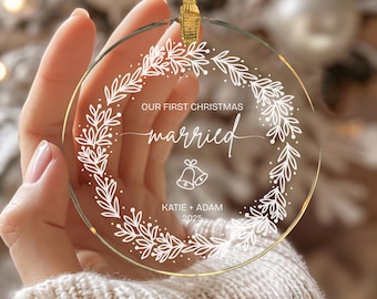 Our First Christmas Married Acrylic Ornament, Personalized Wedding Gift, Custom Christmas Keepsake Holiday Home Decor