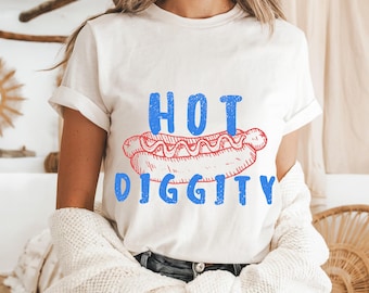 Funny Hot Dog Graphic Tee: Hot Diggity BBQ Shirt