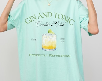 Gin and Tonic T-Shirt Vintage Cocktail Club Crewneck Shirt Comfort Colors Summer Drink Lover Gift