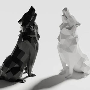 Low Poly Wolf Statue | Geometric Howling Wolf Decor | 3D Printed Animal Sculpture | Modern Nordic Home Decor |Handmade in Europe Netherlands