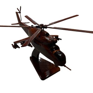 Hind Helicopter Mahogany Wood Desktop Model