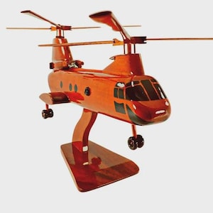 CH-46 Sea Knight Mahogany Wood Desktop Helicopter Model
