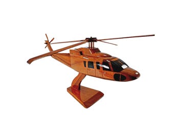 シコルスキー S-76 ヘリコプター飛行機モデル 手彫り マホガニー木製