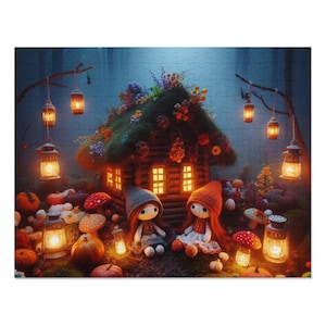 Whimsical Jigsaw Puzzle with Tin - Enchanting Autumn Haven, Cozy Nights, Perfect for Family Fun, Gift for Puzzle Lovers, Fall Decor