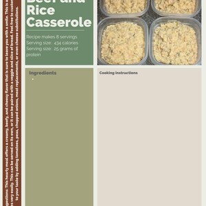 Carte de recette minceur pour une casserole de bœuf et de riz au fromage et au riz