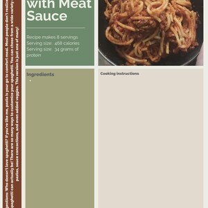 Carte de recette de perte de poids de spaghettis à la sauce à la viande