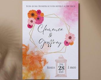 Wedding invitations, colorful wedding, colorful flowers - printed in batches
