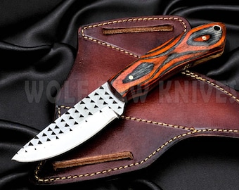 Handmade Farrier Rasp Cowboy Hunting Skinner Knife | Wood Handle with Leather Sheath | Personalized Skinning Bull Cutter Knife