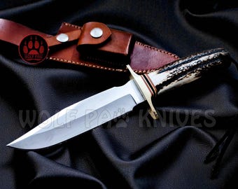 Handmade D2 Steel Hunting Skinner Knife | Stag Antler Handle | Personalized Skinning Knife