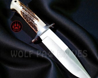 Custom Skinner Knife D2 Steel Hunting Knife Gift for Outdoorsman | Stag Antler Handle with Leather Sheath | Wedding Gift For Him