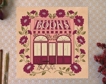 Local Bookshop Art Print: Floral Bookstore Illustration