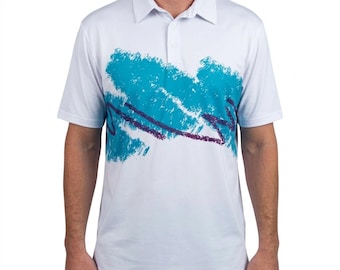 Retro blauwgroen paars poloshirt: hoogwaardige stof, Conversation Starter-golfkleding
