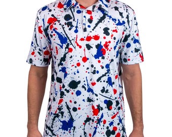 Splat-poloshirt: artistieke verfspatten golfkleding, sneldrogende prestatiestof