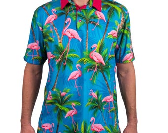 Flamingo tropisch poloshirt: hoogwaardige stof, felroze accenten