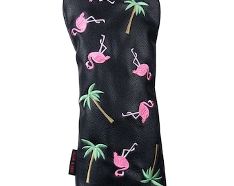 Geborduurde golfheadcover flamingo: tropische palmboom