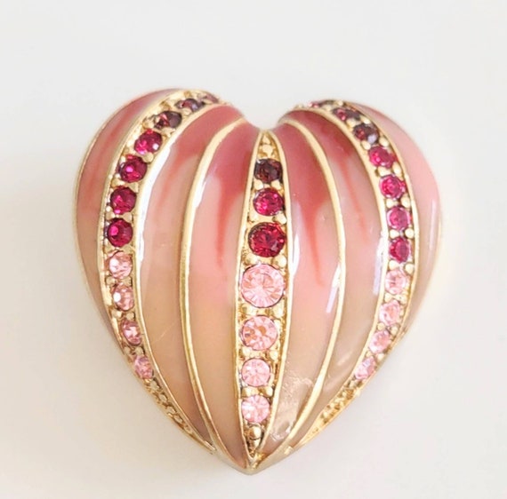 Vintage Monet Ombre Pink Heart Brooch with Pink R… - image 3