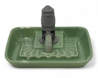 Vintage Duncan Hueckel Fire Hydrant Ashtray: Avocado Green Ceramic, 1952-53