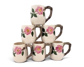 Set of 6 Vintage Franciscan Desert Rose GrandMugs – Hand-Painted 1950s USA Backstamp