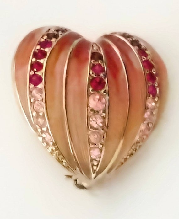 Vintage Monet Ombre Pink Heart Brooch with Pink R… - image 2