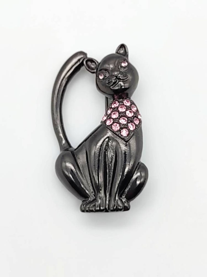 Vintage 1928 Brand Black Cat Brooch With Pink Rhinestones - Etsy