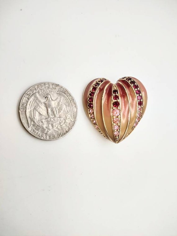 Vintage Monet Ombre Pink Heart Brooch with Pink R… - image 9