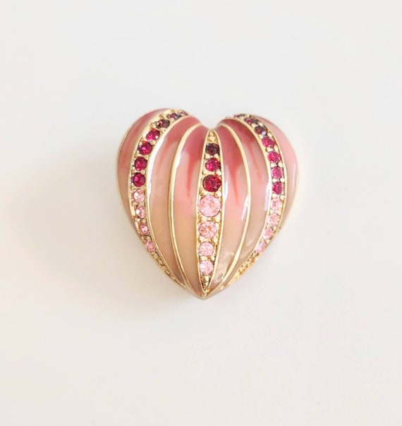 Vintage Monet Ombre Pink Heart Brooch with Pink R… - image 1