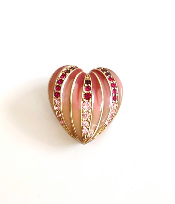 Vintage Monet Ombre Pink Heart Brooch with Pink R… - image 7