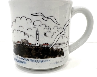 Vintage Coastal Otagiri Lighthouse and Seagulls Stoneware Coffee or Tea Mug