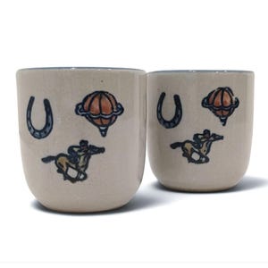 Set of 2 Vintage Kentucky Derby Louisville Stoneware Shot Glasses