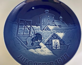 Details about / Bing /& Grondahl Jule After 1977~Copenhagen Porcelain Blue Christmas Plate~#9077