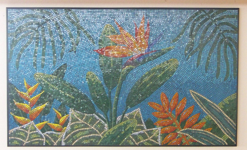 Vitreous Glass Tile Tropical Mosaic Art Piece Etsy
