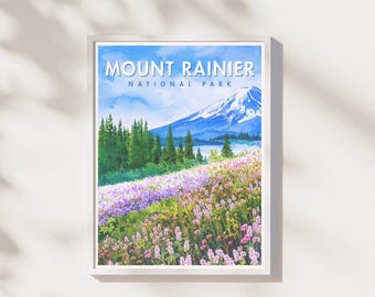 Kunstdruck „Mount Rainier Nationalpark“ | Berglandschaft-Wandbild | Nationalpark-Poster | Digitaler Download | Druckbare Grafik