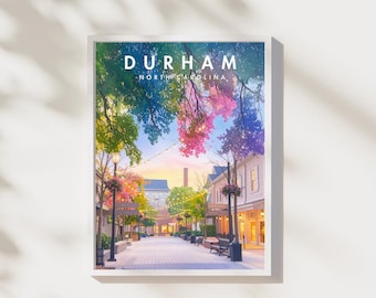 Print van Durham NC | Muurdecoratie in North Carolina | Stadsposter in aquarel | Digitale download | Decoratie voor Durham | Afdrukbaar kunstwerk