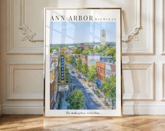 Ann Arbor Michigan Print | College Town Wall Art | Historic Cityscape Poster | Midwest Artwork | Digital Download