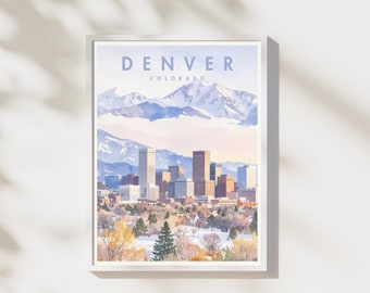 Denver CO Print | Colorado Wall Art | Watercolor City Poster | Digital Download | Denver Skyline Decor | Printable Mountain Artwork