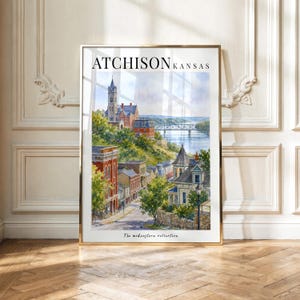 Atchison Kansas Print | Atchison KS Wall Art | Missouri River Victorian Home Decor | Midwest Travel Poster | Digital Art