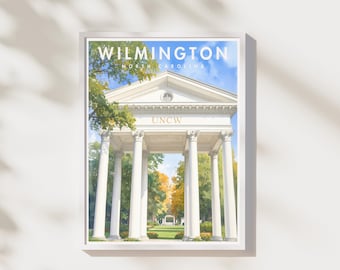 Druk Uniwersytetu Wilmington | Sztuka ścienna z motywem architektury nadmorskiej | Plakat z Karoliny Północnej | Dzieła historycznej uczelni | Pobieranie cyfrowe