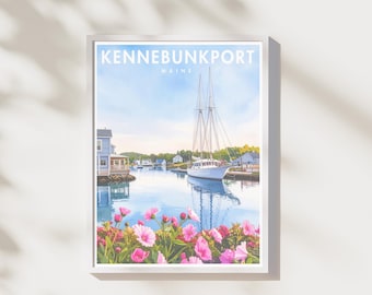 Kennebunkport ME Print | Coastal Wall Art | New England Seaside Landscape Poster | Maine Harbor Artwork | Digital Download