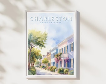Charleston Watercolor Print | South Carolina Wall Art | Historic City Poster | Digital Download | Charleston SC Decor | Printable Artwork