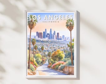 Los Angeles CA Print | Downtown City Skyline Wall Art | Palm Tree Sunset Poster | California Cityscape Artwork | Digital Download