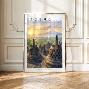 Borobudur Indonesia Print | Buddhist Temple Wall Art | Central Java Travel Poster | Indonesian City Artwork | Digital Download