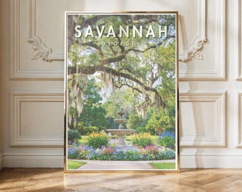 Savannah GA Print | Historic Forsyth Park Fountain Art | Southern Landscape Wall Art | Digital Download | Printable Artwork