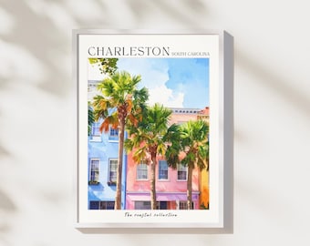 Charleston Watercolor Print | South Carolina Wall Art | Cityscape Poster | Digital Download | Charleston Decor | Contemporary Printable Art