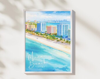 Miami Beach Print | Florida Wall Art | Coastal City Poster | Watercolor Beach Decor | Digital Download | Printable Artwork
