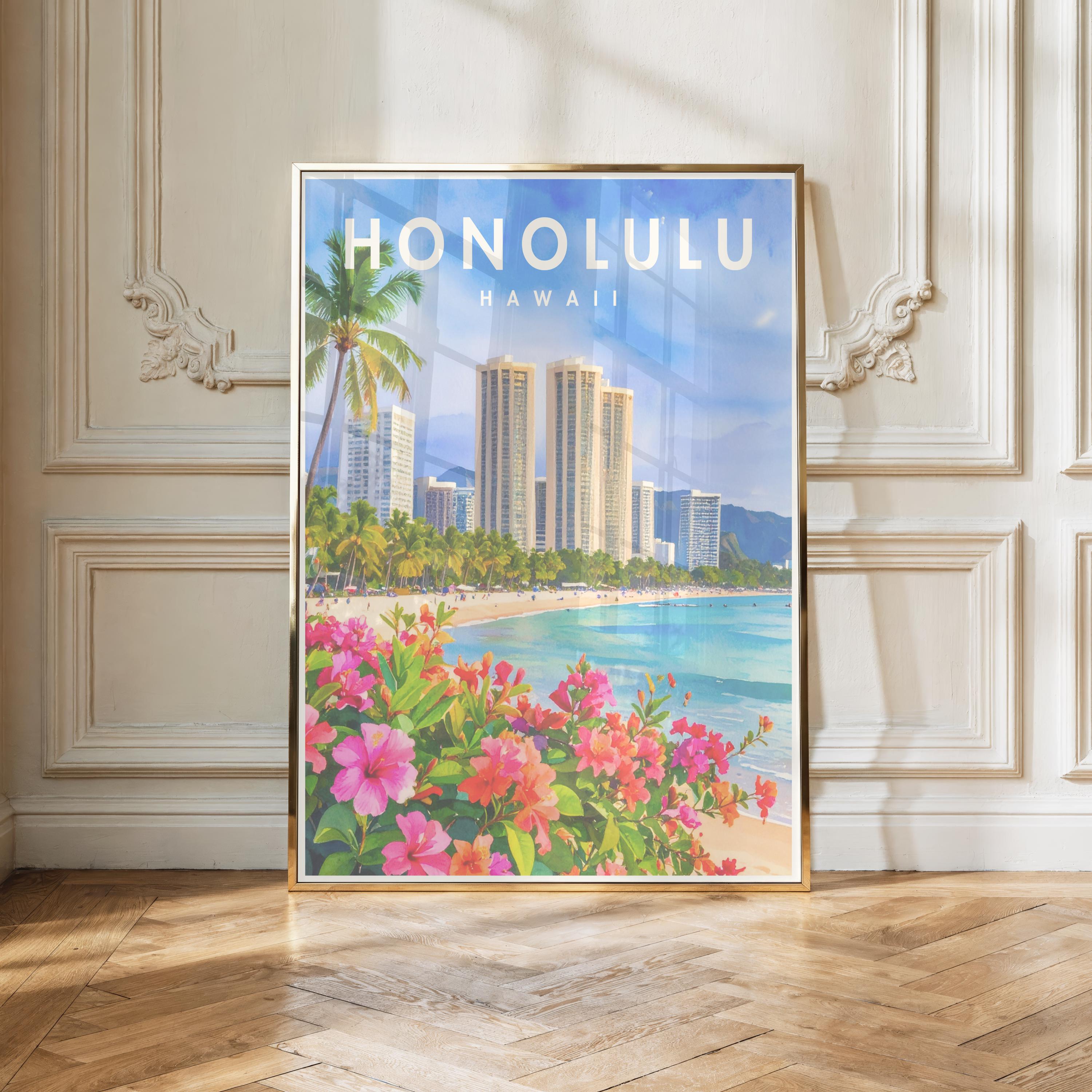 Honolulu HI Print | Tropical Island Wall Art | Coastal Hawaii