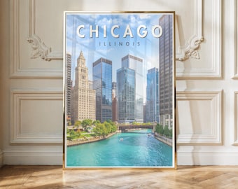 Chicago IL Print | City Skyline Wall Art | Urban Landscape Poster | Digital Download | Printable Artwork